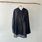 【ハモミシノオトナフク】Oversized hooded sheer shirt