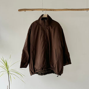 【ハモミシノオトナフク】Sleeve tuck rib high neck balloon coat