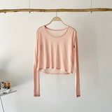 【ハモミシノオトナフク】Sheer ribbed U-neck short-length PO
