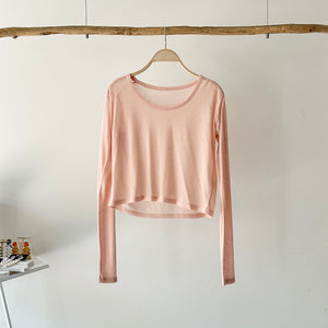 【ハモミシノオトナフク】Sheer ribbed U-neck short-length PO