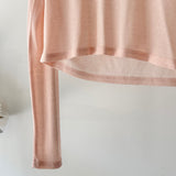 【ハモミシノオトナフク】Sheer ribbed U-neck short-length PO