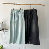 【ハモミシノオトナフク】Denim pleated wide-leg pants