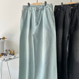 【ハモミシノオトナフク】Denim pleated wide-leg pants