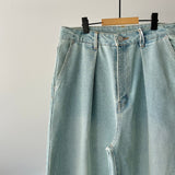 【ハモミシノオトナフク】Denim pleated wide-leg pants