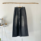 【ハモミシノオトナフク】Denim pleated wide-leg pants