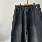 【ハモミシノオトナフク】Denim pleated wide-leg pants