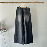 【ハモミシノオトナフク】Denim pleated wide-leg pants