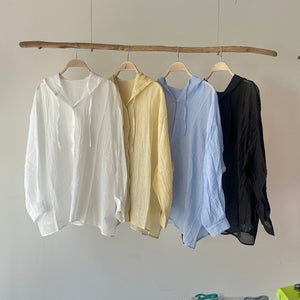 【ハモミシノオトナフク】Sheer Washed Hooded Shirt