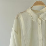 【ハモミシノオトナフク】Sheer striped oversized shirt