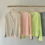 【ハモミシノオトナフク】Linen-touch metal button sheer cardigan