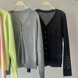 【ハモミシノオトナフク】Linen-touch metal button sheer cardigan