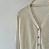 【ハモミシノオトナフク】Linen-touch metal button sheer cardigan