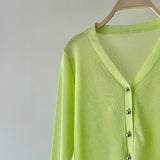 【ハモミシノオトナフク】Linen-touch metal button sheer cardigan