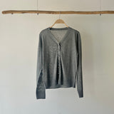 【ハモミシノオトナフク】Linen-touch metal button sheer cardigan