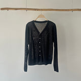 【ハモミシノオトナフク】Linen-touch metal button sheer cardigan