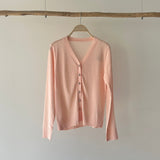 【ハモミシノオトナフク】Linen-touch metal button sheer cardigan