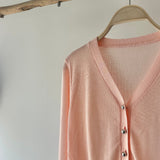 【ハモミシノオトナフク】Linen-touch metal button sheer cardigan