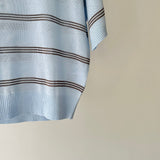 【ハモミシノオトナフク】Sheer striped polo pullover