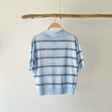【ハモミシノオトナフク】Sheer striped polo pullover