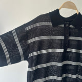 【ハモミシノオトナフク】Sheer striped polo pullover