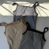 【ハモミシノオトナフク】Striped ribbed tank top