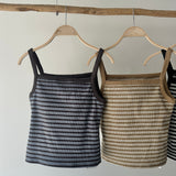 【ハモミシノオトナフク】Striped ribbed tank top