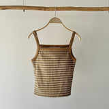 【ハモミシノオトナフク】Striped ribbed tank top