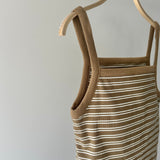 【ハモミシノオトナフク】Striped ribbed tank top