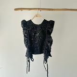 【ハモミシノオトナフク】Fringe Jacquard Frill Vest