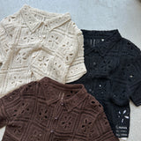 【ハモミシノオトナフク】Collared Open-Knit Cardigan