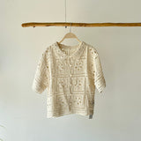 【ハモミシノオトナフク】Collared Open-Knit Cardigan