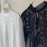 【ハモミシノオトナフク】tape embroidery sheer blouse