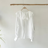 【ハモミシノオトナフク】Ruffle Collar Semi-Sheer Blouse