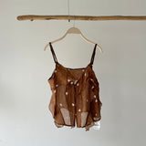【ハモミシノオトナフク】Sheer Embroidered Overlay Cami
