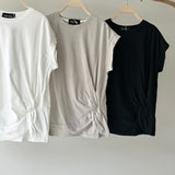 【ハモミシノオトナフク】Asymmetrical Twisted-Hem French-Sleeve Tee