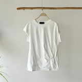 【ハモミシノオトナフク】Asymmetrical Twisted-Hem French-Sleeve Tee