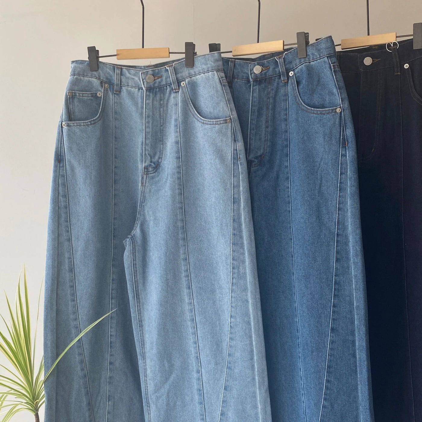 Denim panel pants【ハモミシノオトナフク】