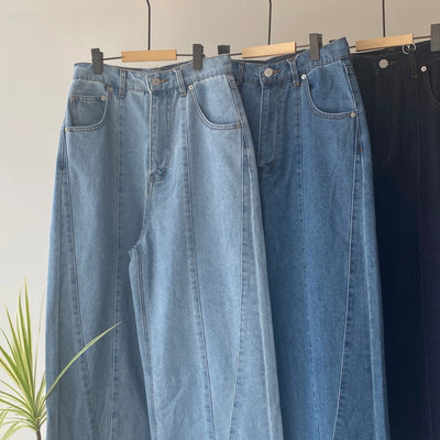 Denim panel pants【ハモミシノオトナフク】
