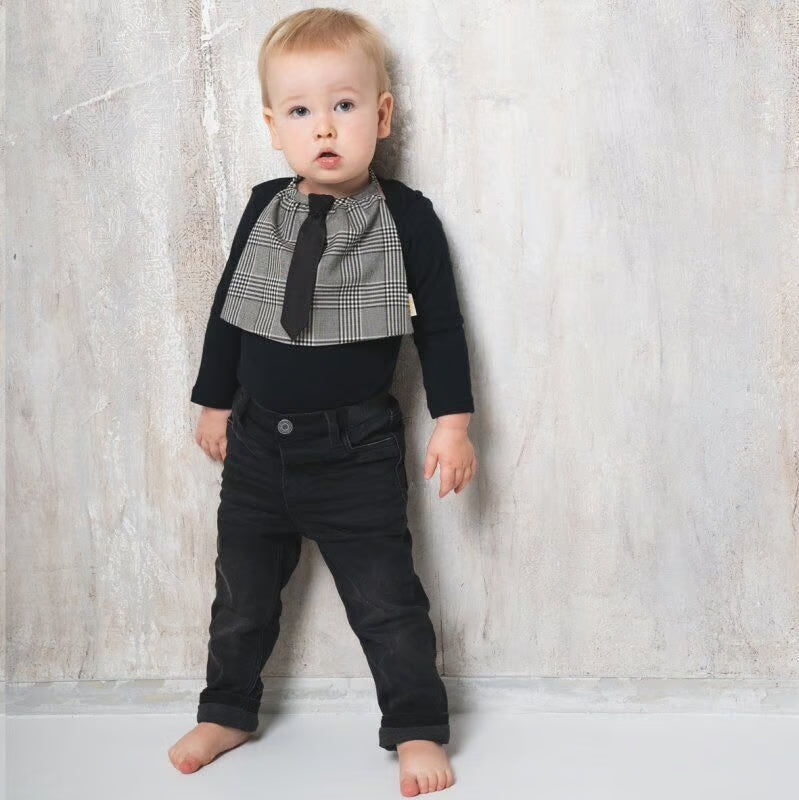 Chic Glen Check Body Bib with Tie / necktie - glen check 296