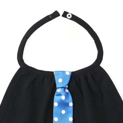 ブルーに白いドットのサテン地ネクタイ付きスタイ（ブラック）／necktie 87
