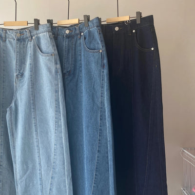 Denim panel pants【ハモミシノオトナフク】