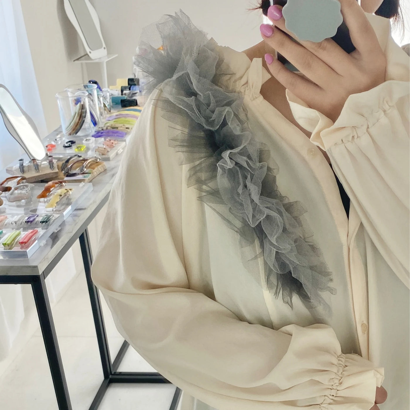 Tulle shoulder strap [Hamomishi adult clothing]