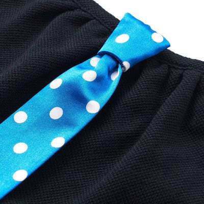 ブルーに白いドットのサテン地ネクタイ付きスタイ（ブラック）／necktie 87