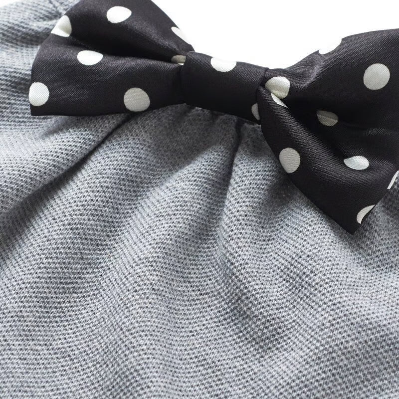 Black and white dot satin bow tie bib (gray) / butterfly tie