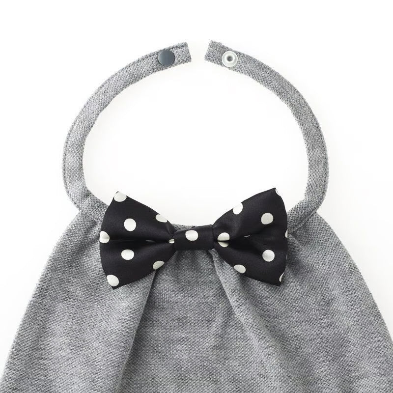Black and white dot satin bow tie bib (gray) / butterfly tie