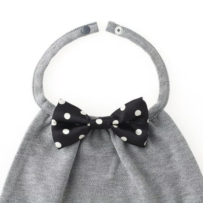 Black and white dot satin bow tie bib (gray) / butterfly tie