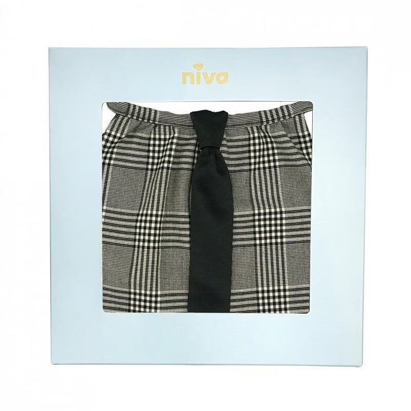 Chic Glen Check Body Bib with Tie / necktie - glen check 296