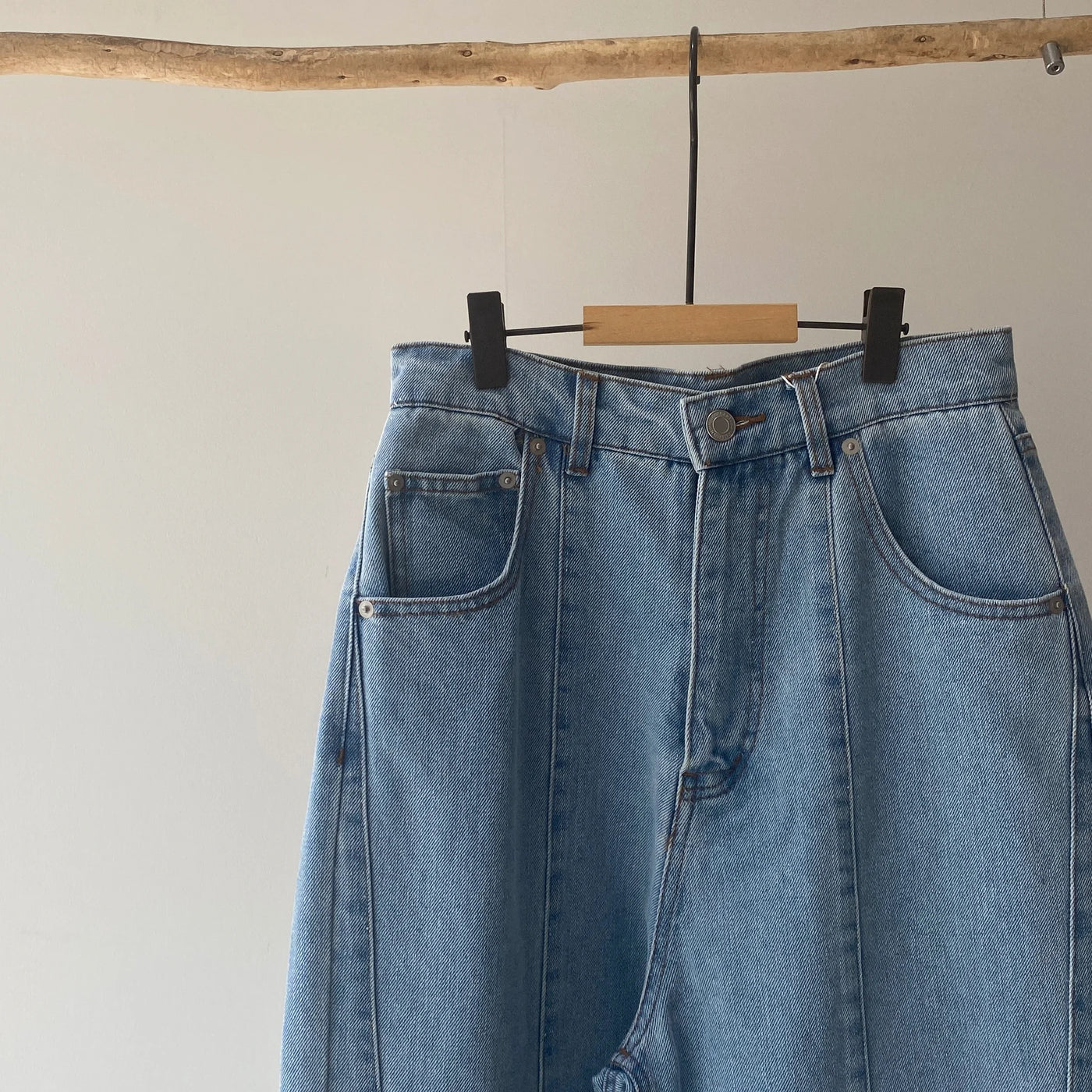 Denim panel pants【ハモミシノオトナフク】