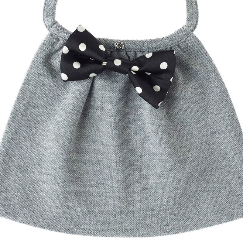 Black and white dot satin bow tie bib (gray) / butterfly tie