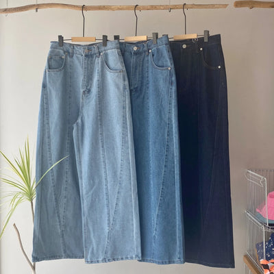 Denim panel pants【ハモミシノオトナフク】